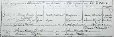 Marriage Certificate of Thomas Charles & Amelia Rogers