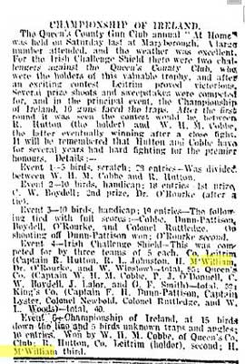 Irish Times report on All Ireland shooting championships, 1909