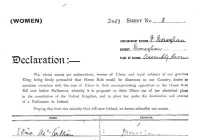 Elsie McWilliam's signature on the Ulster Day Covenant, 1912